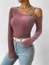 Load image into Gallery viewer, Ribbed Long Sleeve Asymmetrical Blouse