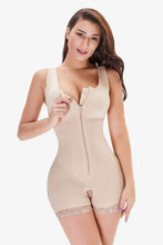 Load image into Gallery viewer, Full Size Zip-Up Scoop Neck Lace Trim Shapewear