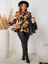 Load image into Gallery viewer, Plus Size Elastic Detail Long Sleeve Floral Babydoll Top