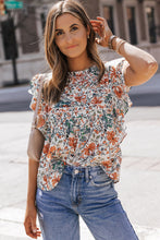 Load image into Gallery viewer, Printed Butterfly Sleeve Round Neck Blouse