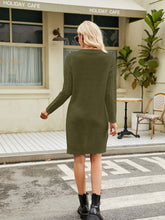 Load image into Gallery viewer, Notched Neck Cable-Knit Slit Sweater Dress