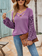 Load image into Gallery viewer, Leopard Crisscross V-Neck Sweater