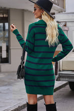 Load image into Gallery viewer, Striped Quarter-Zip Collared Sweater Dress