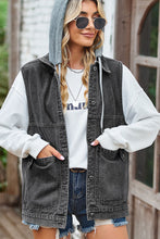Load image into Gallery viewer, Sleeveless Hooded Denim Jacket with Pockets