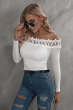 Load image into Gallery viewer, Off-Shoulder Lace Trim Ribbed Tee
