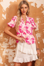 Load image into Gallery viewer, Floral Tie Neck Ruffle Shoulder Blouse