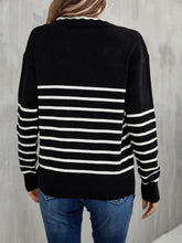 Load image into Gallery viewer, Striped V-Neck Drop Shoulder Sweater
