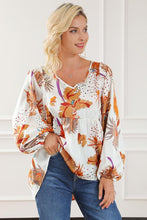 Load image into Gallery viewer, Printed V-Neck Smocked Balloon Sleeve Blouse