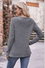 Load image into Gallery viewer, Double Take Ribbed Round Neck Buttoned Long Sleeve Tee