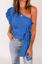 Load image into Gallery viewer, Tied Puff Sleeve One-Shoulder Top