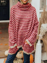 Load image into Gallery viewer, Striped Turtleneck Sweater with Pockets