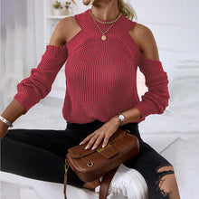 Load image into Gallery viewer, Round Neck Cold-Shoulder Sweater