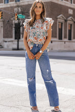 Load image into Gallery viewer, Printed Butterfly Sleeve Round Neck Blouse