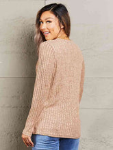 Load image into Gallery viewer, Double Take Ribbed Round Neck Buttoned Long Sleeve Tee