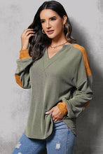 Load image into Gallery viewer, Striped Notched Long Sleeve Blouse