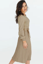 Load image into Gallery viewer, Round Neck Long Sleeve Pleated Sweater Dress