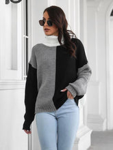 Load image into Gallery viewer, Contrast Turtleneck Long Sleeve Sweater