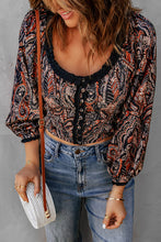 Load image into Gallery viewer, Printed Buttoned Balloon Sleeve Cropped Blouse