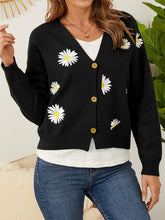 Load image into Gallery viewer, Flower Button Front Dropped Shoulder Cardigan