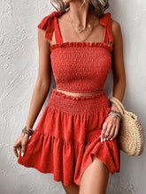 Load image into Gallery viewer, Smocked Tank and Frill Trim Skirt Set