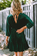Load image into Gallery viewer, Drawstring V-Neck Tied Back Mini Dress