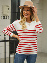 Load image into Gallery viewer, Round Neck Shoulder Button Striped Pullover Sweater
