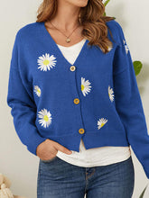 Load image into Gallery viewer, Flower Button Front Dropped Shoulder Cardigan