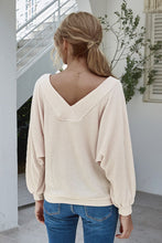 Load image into Gallery viewer, Boat Neck Waffle-Knit Lantern Sleeve Blouse with Pocket