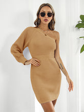 Load image into Gallery viewer, One-Shoulder Mini Sweater Dress