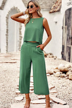 Load image into Gallery viewer, Buttoned Round Neck Tank and Wide Leg Pants Set