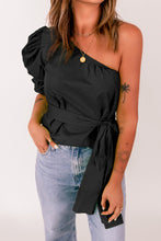 Load image into Gallery viewer, Tied Puff Sleeve One-Shoulder Top