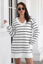 Load image into Gallery viewer, Striped V-Neck Sweater Dress