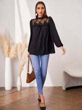 Load image into Gallery viewer, Openwork Round Neck Puff Sleeve Blouse