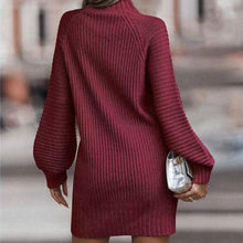 Load image into Gallery viewer, Mock Neck Lantern Sleeve Sweater Dress