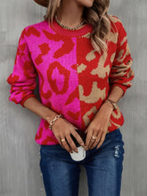Load image into Gallery viewer, Leopard Round Neck Long Sleeve Sweater