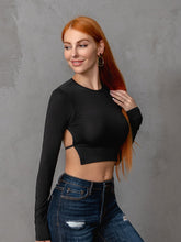 Load image into Gallery viewer, Round Neck Cropped Backless Tie Back Blouse