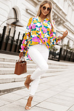 Load image into Gallery viewer, Floral Print Notched Neck Lantern Sleeve Blouse