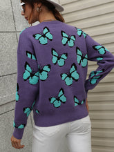 Load image into Gallery viewer, Woven Right Butterfly Dropped Shoulder Crewneck Sweater