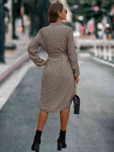 Load image into Gallery viewer, Printed Notched Tie Front Long Sleeve Dress