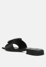 Load image into Gallery viewer, ollilie rhinestones embellished brooch slip on sandals-3