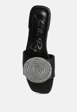 Load image into Gallery viewer, ollilie rhinestones embellished brooch slip on sandals-4