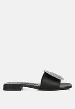 Load image into Gallery viewer, ollilie rhinestones embellished brooch slip on sandals-0
