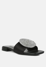 Load image into Gallery viewer, ollilie rhinestones embellished brooch slip on sandals-2