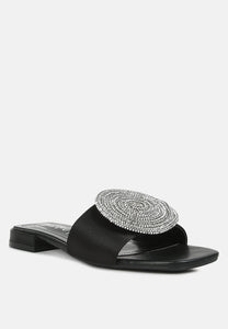 ollilie rhinestones embellished brooch slip on sandals-2