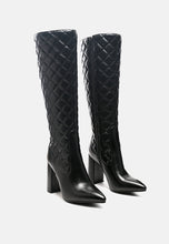 Load image into Gallery viewer, quilt knee high block heeled boots-7