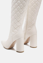 Load image into Gallery viewer, quilt knee high block heeled boots-3